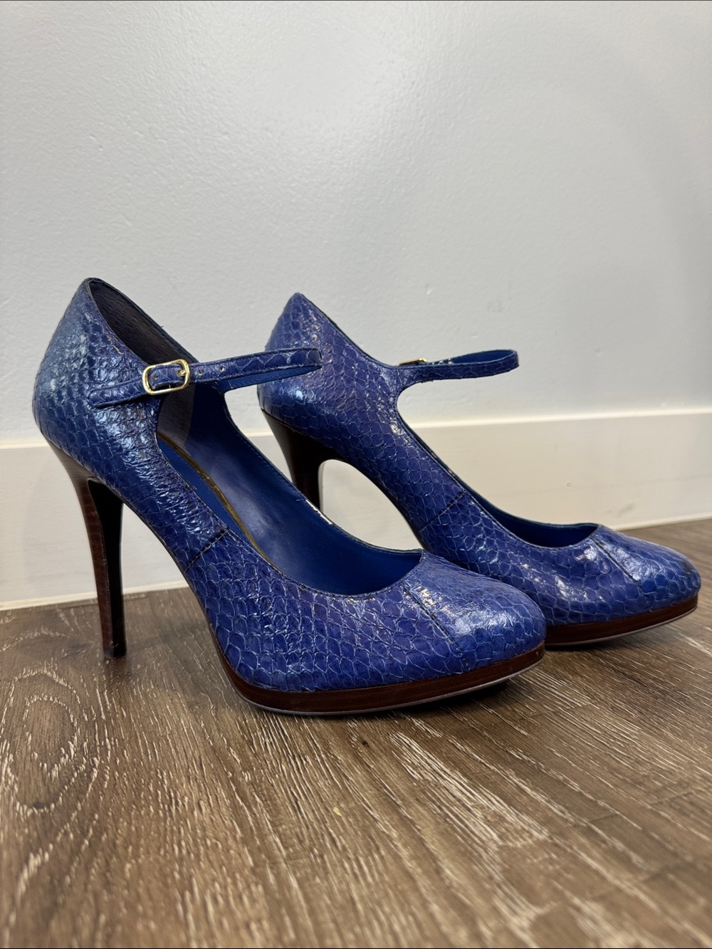 Lauren Ralph Lauren Cobalt Snake-Embossed Mary Jane Pumps